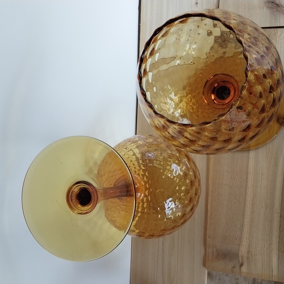 Pair Empoli Italy Amber Diamond Optic Brandy Snifters - Picture 8 of 15